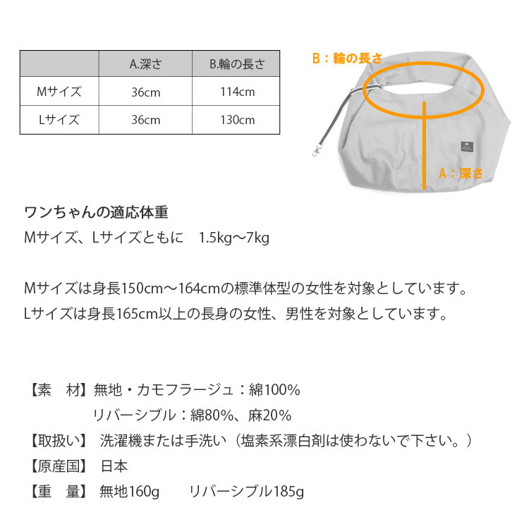 ドッグスリング　サイズ表