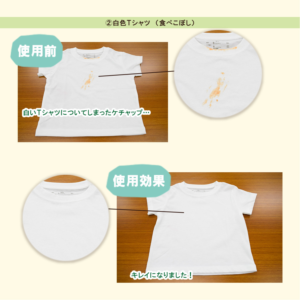 使用例：白色Ｔシャツ　食べこぼし