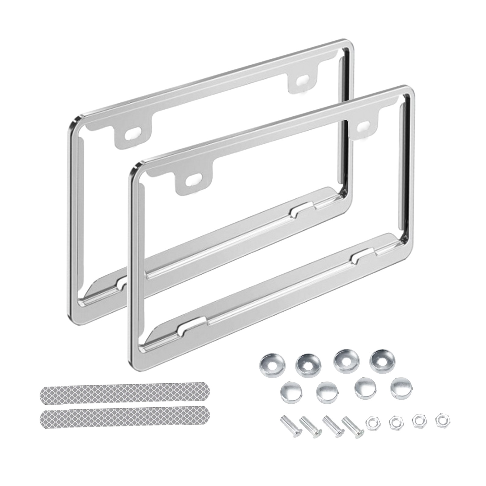 2枚セット ナンバープレートフレーム フロント リア ステンレス鋼 メタリック 防錆 普通車 軽自動車に適用 車外用品 シルバーメッキ｜dokeep｜02