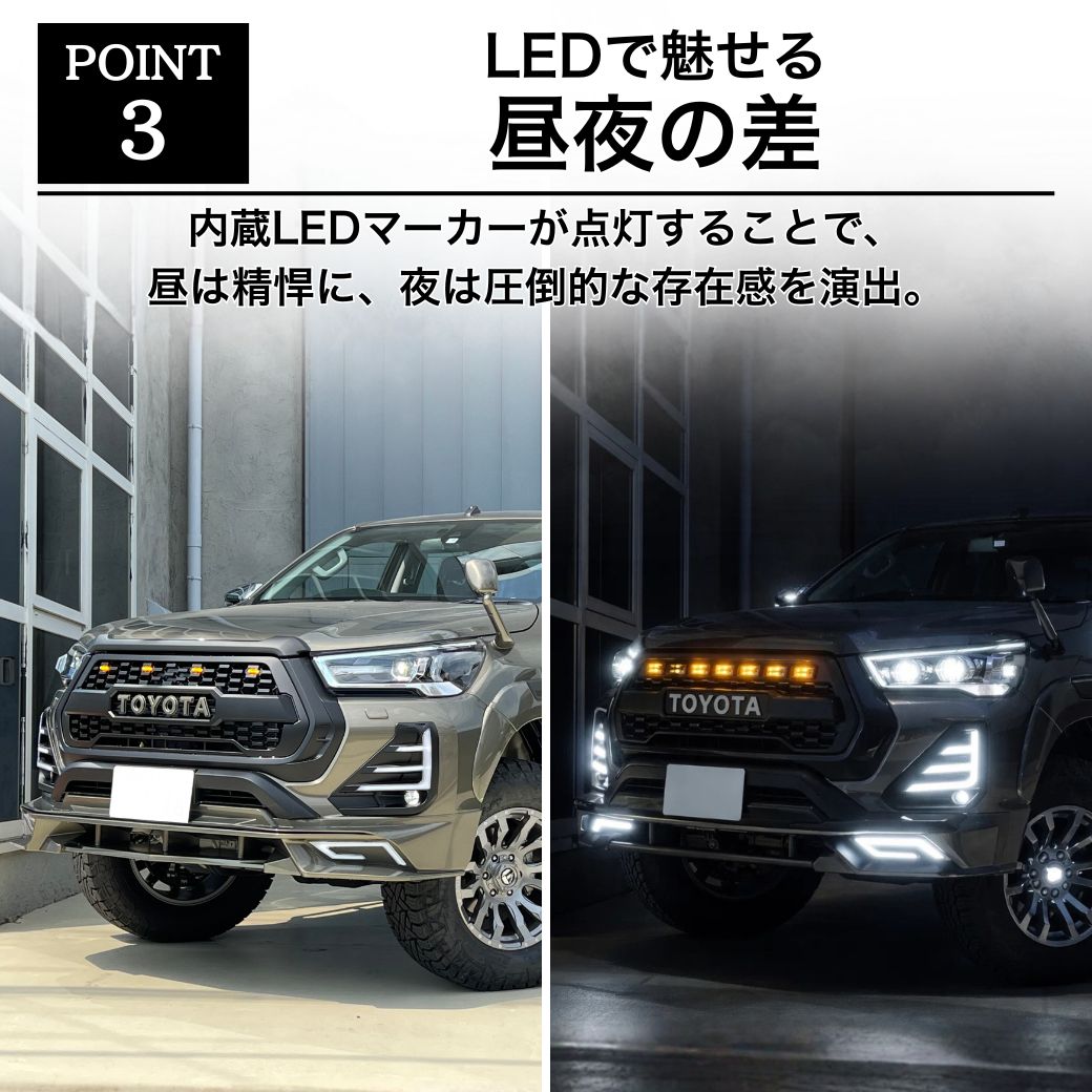 GI☆GEAR TOYOTAレターグリル (純正バンパー専用) LEDマーカー付き