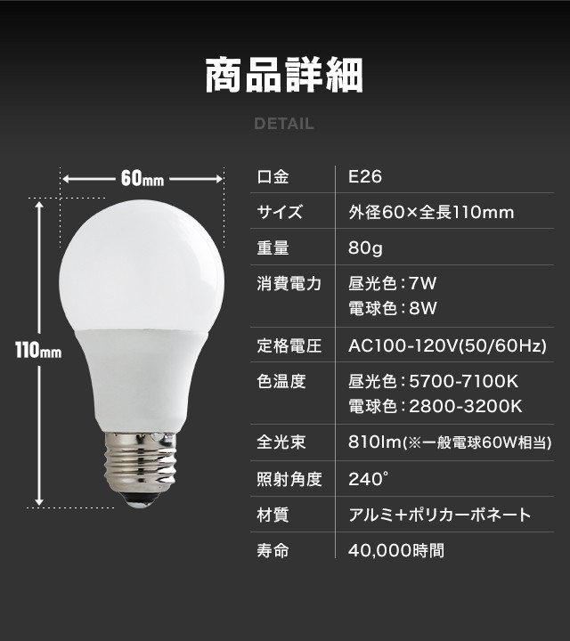 MODERN DECO 電球 led led電球 照明器具 e26 60w 昼白色 昼光色 電球色