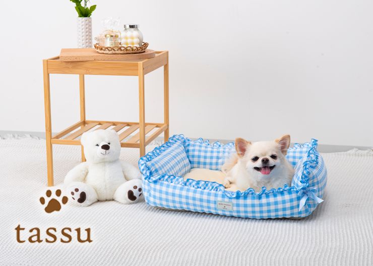 スクエアベッドL 58×44×18cm ギンガムチェック ペットベッド tassu