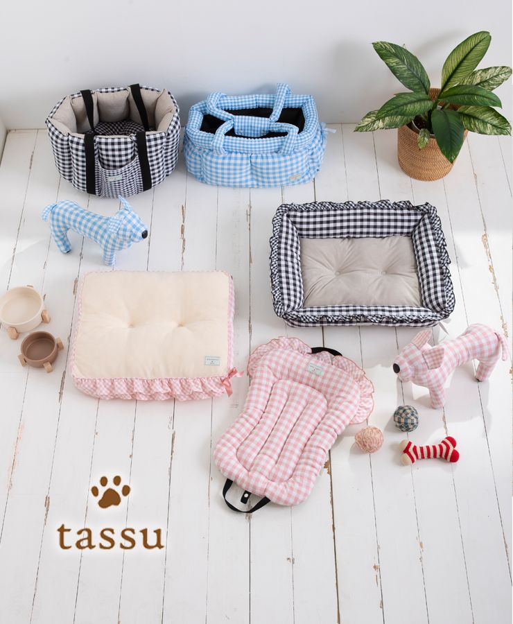 スクエアベッドL 58×44×18cm ギンガムチェック ペットベッド tassu