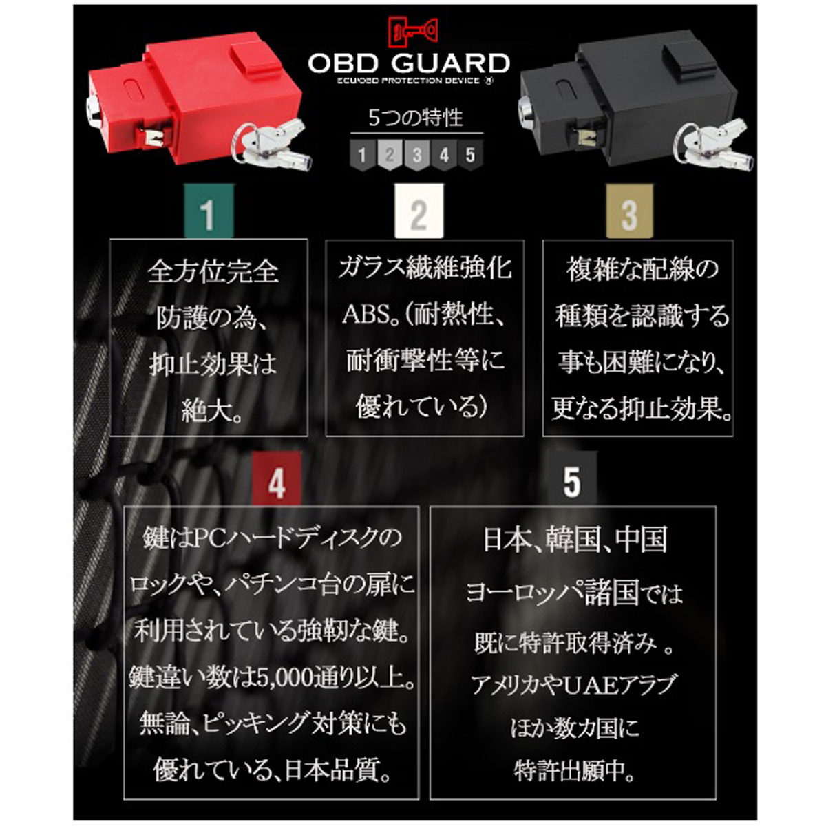 Dopest（ドーペスト） OBDガード カーセキュリティ 盗難防止 赤 レッド