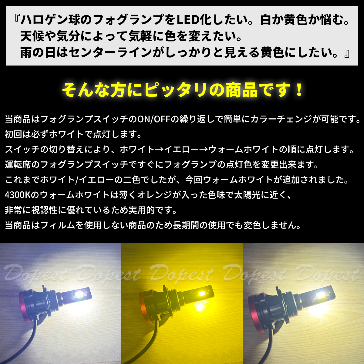 LEDフォグランプ H16 三色 RAV4 MXAA/AXAH50系 H31.4〜｜dopest｜03