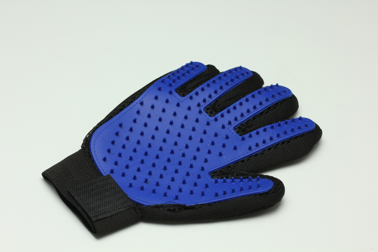 57％以上節約 76右手 片手 ペット ブラシ 手袋 グルーミンググローブ 青