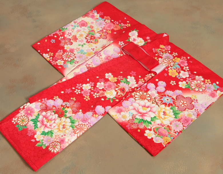 期間限定 30 Off お宮参り 着物 女の子 正絹初着 赤 桜 まり 刺繍牡丹 金刺繍使い 地紋生地 メール便送料無料
