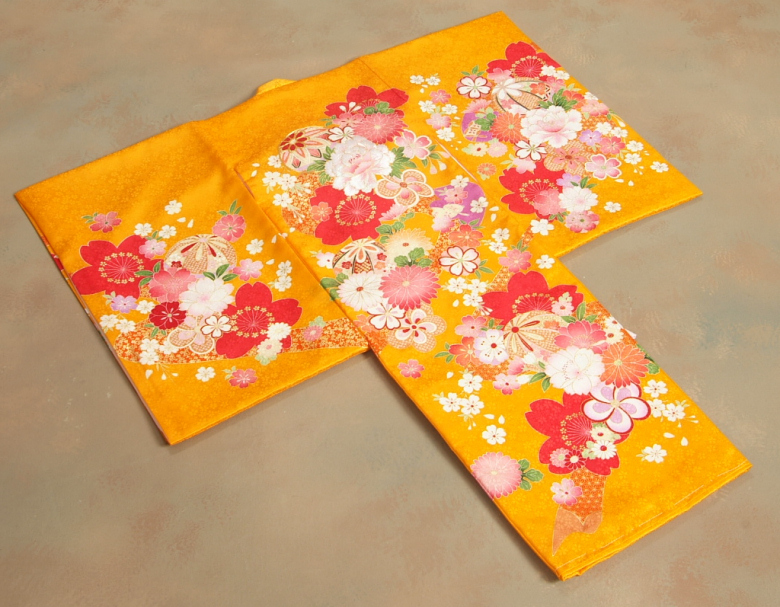 新品反物　正絹　モダン　リメイク　サーモンオレンジ　刺繍 057457.jpg