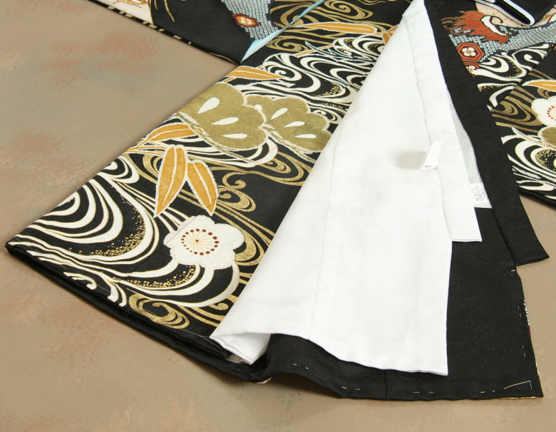 京美 お宮参り 着物 男の子 赤ちゃん 絹100％ 正絹初着 黒色 亀甲向鶴