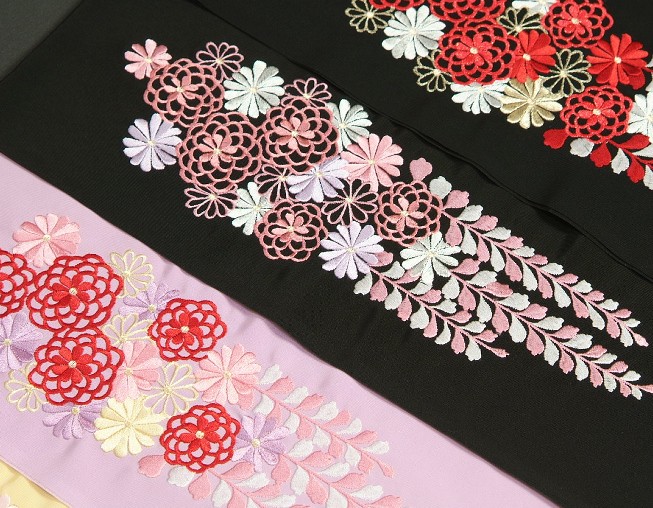 京美 刺繍半衿 牡丹菊 辻が花 振袖に最適 全7色 日本製 : お
