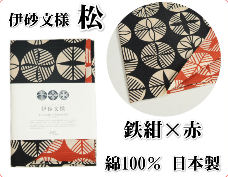 伊砂文様　松　鉄紺×赤　綿100%　日本製