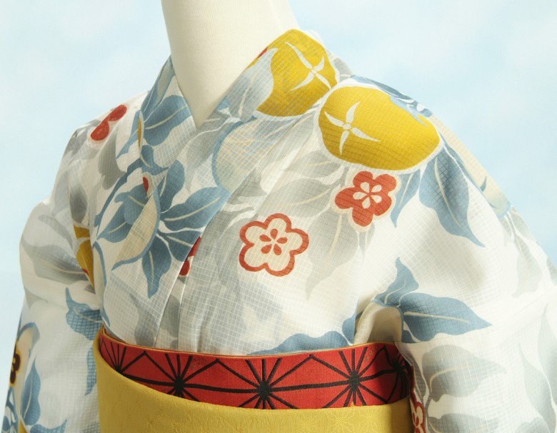 チープチープ浴衣 ゆかた 単品 芸艸堂ブランド 白色 橘 綿紅梅生地使用 綿100％ 日本製 着物、浴衣 