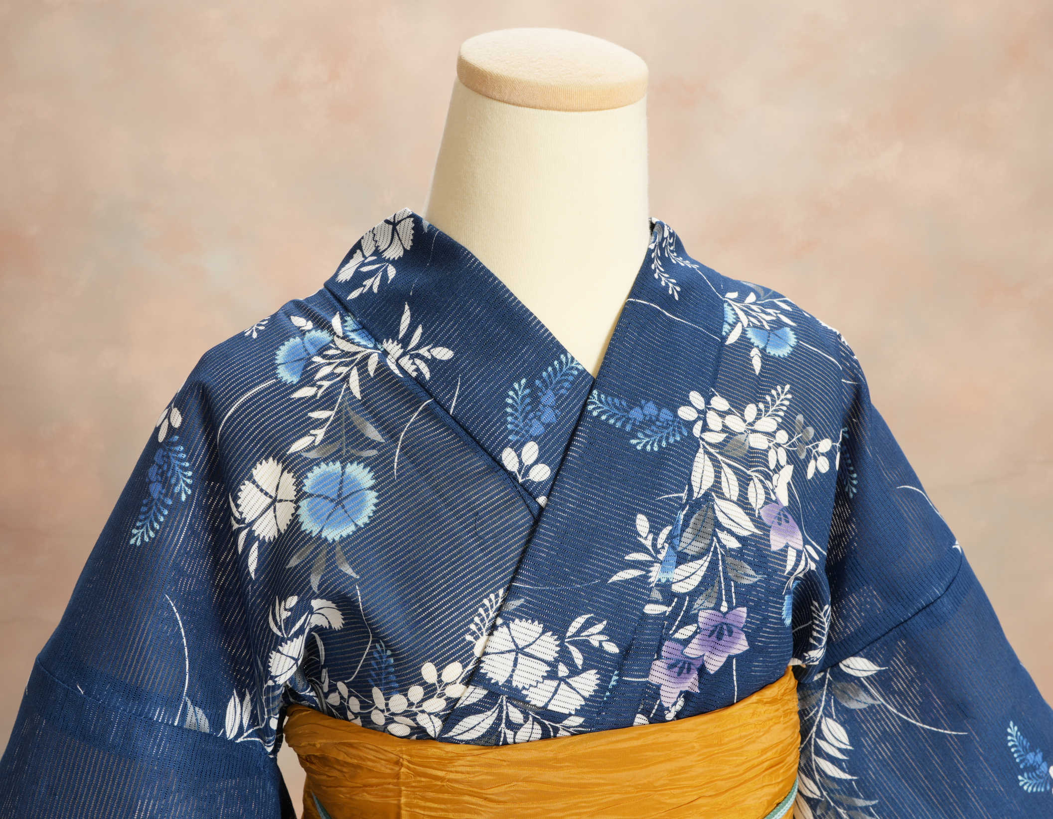浴衣 ゆかた 綿絽生地 HANAKAZURAブランド 紺色 桔梗撫子文様 夏の装い