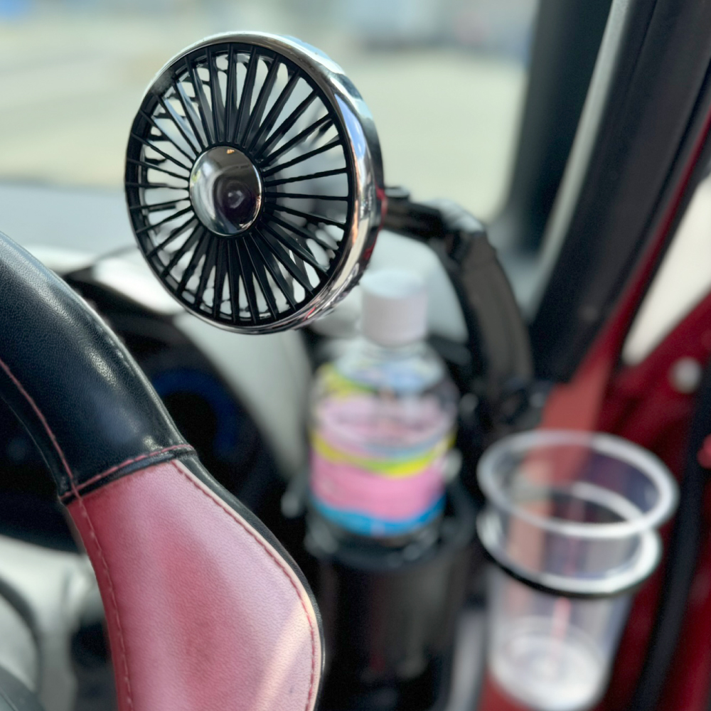 車用 扇風機付き ドリンクホルダー カップホルダー 2in1 LED