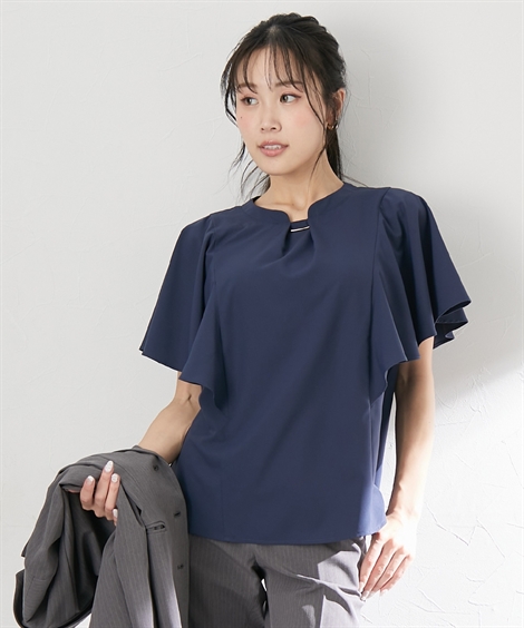 トップス M L LL 3L ニッセン 【大きい胸専用】イルムフロントタックチャーム付 半袖 ブラウス (形態安定イージーケア 透けにくい UVカット) 女性 レディース トップス M L LL 3L ニッセン 【大きい胸専用】イルムフロント