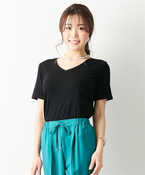 トップス M L LL【大きい胸専用】Vネック ベーシック ナチュラルライン 半袖 Tシャツ コットン100％ ニッセン 女性 レディース Tシャツ  綿100％ 無地 シンプル