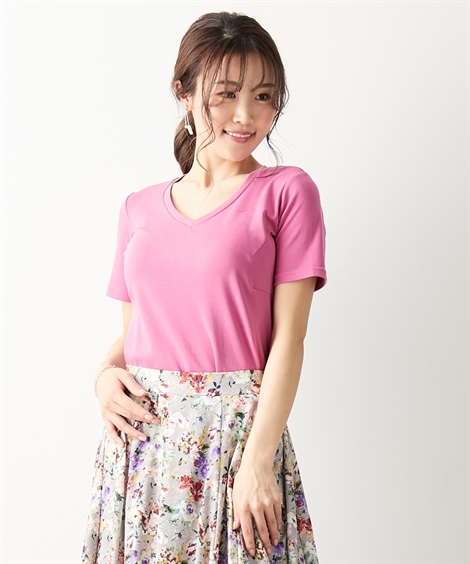 トップス M L LL【大きい胸専用】Vネック ベーシック ナチュラルライン 半袖 Tシャツ コットン100％ ニッセン 女性 レディース Tシャツ  綿100％ 無地 シンプル