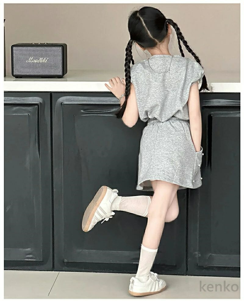 送料無料】韓国子供服 女の子 夏服 セットアップ 上下セット Tシャツ +
