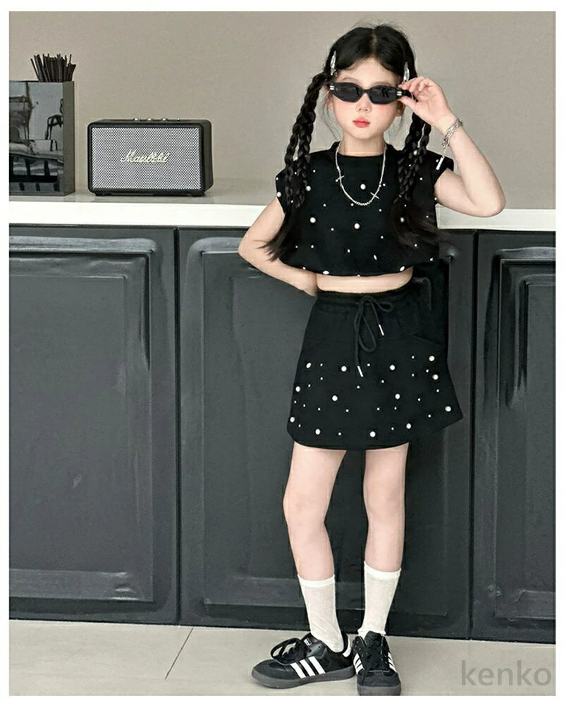 送料無料】韓国子供服 女の子 夏服 セットアップ 上下セット Tシャツ +