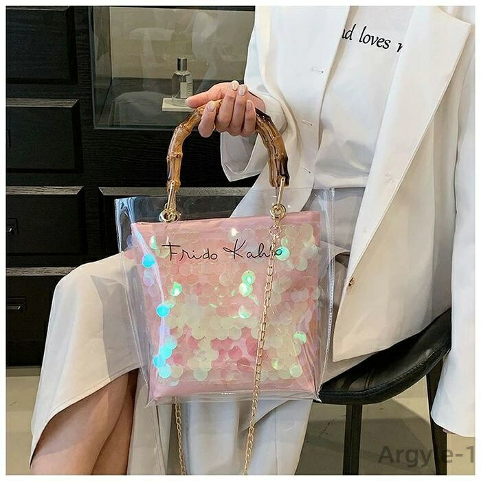 新品1点物ハンドメイドA4グラデーションビニール編みトートバッグ（ブローチ付） 編み込み バッグ ビニール（ブランド登録なし）の商品一覧 通販