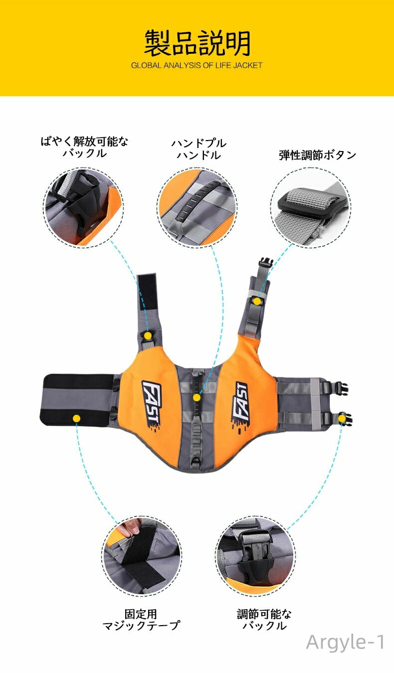 犬 ライフジャケット 犬用 ペット用 フローテ...の詳細画像4