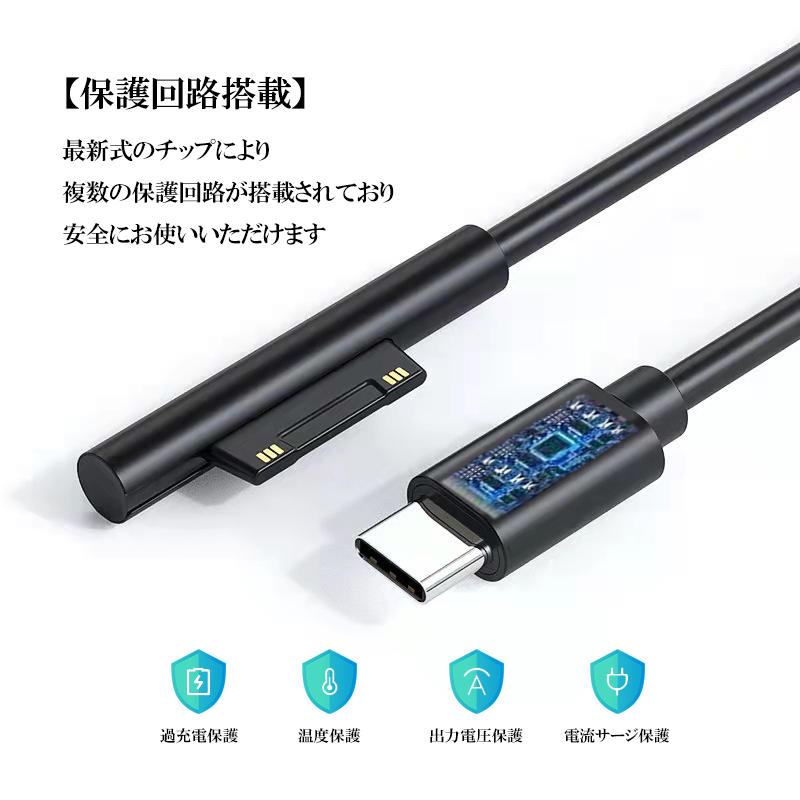 Surface 充電ケーブル PD高速充電 USB-C 互換品 1.5m 0.2m ケーブル