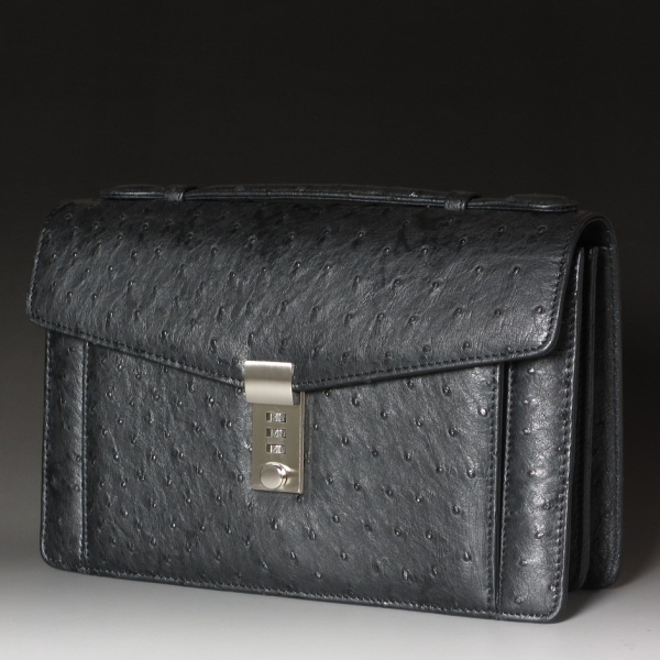 本革 オーストリッチ セカンドバッグ 横幅26.5cm ブラック すっきりとしたスタイル 黒 送料無料 11028 ダブル・アート 通販  