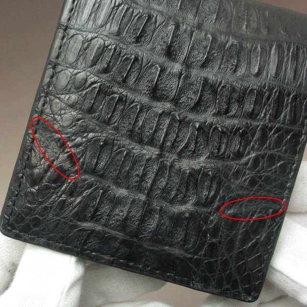 【現品発送】新品 本革 カイマンクロコダイル 2つ折り財布 ブラック 小銭入れあり 財布 黒 002