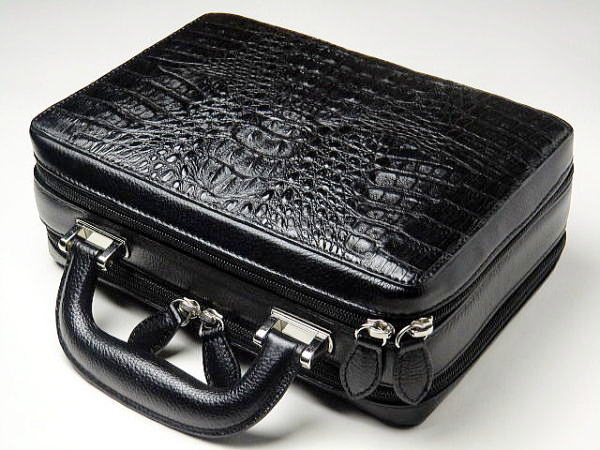 セカンドバッグ 本革 カイマンクロコダイル ダブルラウンドファスナー