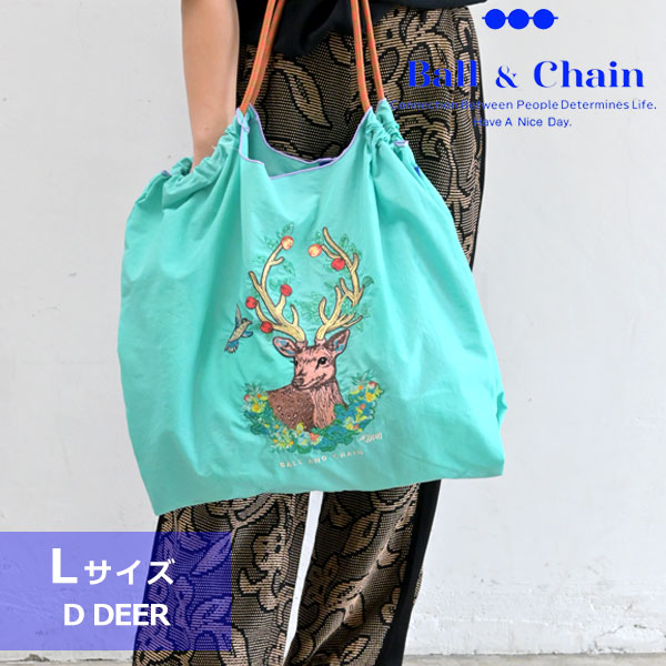 Ball＆Chain ボールアンドチェーン D.DEER Lサイズ レディース バッグ BLUE LABEL ショッピングバッグ エコバッグ  トートバッグ ショルダー 刺繍 プレゼント