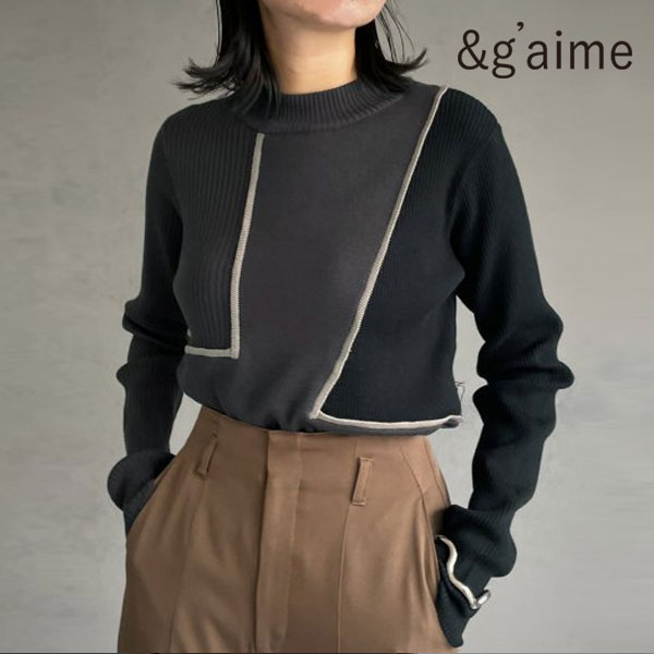 SALE &g'aime アンジェム Bicolor knit バイカラーニット レディース トップス セーター ニット 長袖 バイカラー ミドル  クルーネック 986-61020