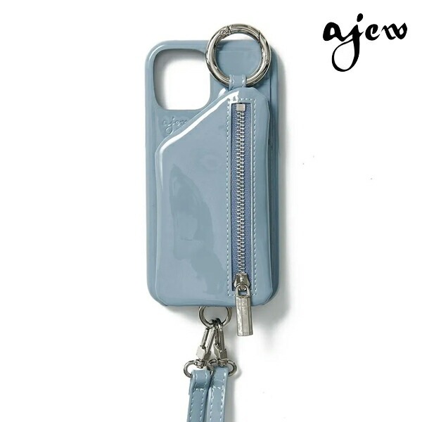 ajew シルバー iPhone16ケース ショルダーストラップ付き ajew(エジュー)｜iPhone16/16Pro ajew HOLIDAY cadenas zipphone case