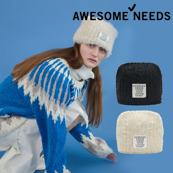 SALE AWESOME NEEDS オーサムニーズ BEAR KNIT HAT FUR レディース 帽子 ハット 小物 bkhat-fur