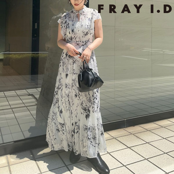 SALE フレイアイディー FRAY I.D 23秋冬 プリーツプリントワンピース