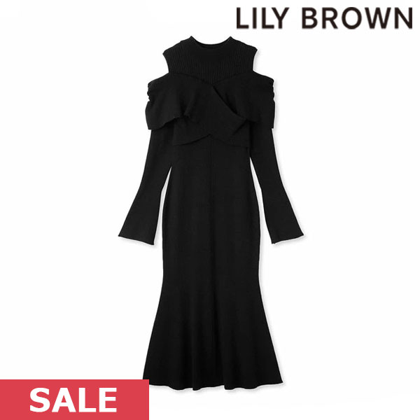 SALE リリーブラウン LILY BROWN トップス 23秋冬 レイヤードオフショルニットワンピース ドレス lwno234271