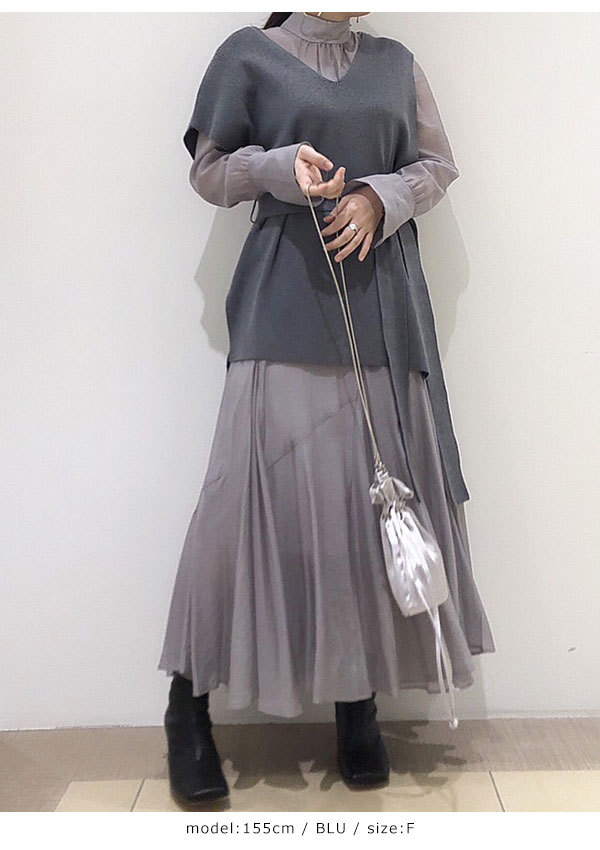 即納 スナイデル Snidel 冬アイテム ベストセットシアーワンピース レディース ワンピース ロング丈 ニットベスト レイヤード シアー シンプル 透け感 Swfo5028 バッグ ワンピースのダブルハート 通販 Yahoo ショッピング