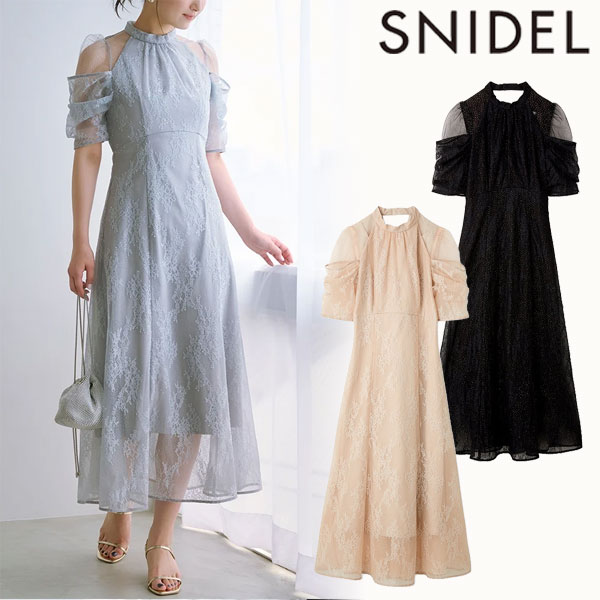 SALE スナイデル SNIDEL ワンピース 24秋冬 デザインスリーブレースドレス ロング丈 ドレス 半袖 オケージョン 結婚式  swfo244077