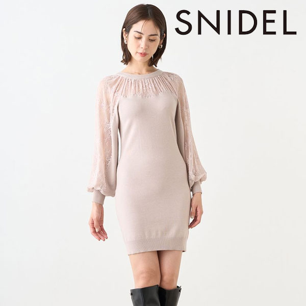 SALE スナイデル SNIDEL ワンピース 23秋冬 レースドッキングニットワンピース ミニ丈 長袖 swno235023