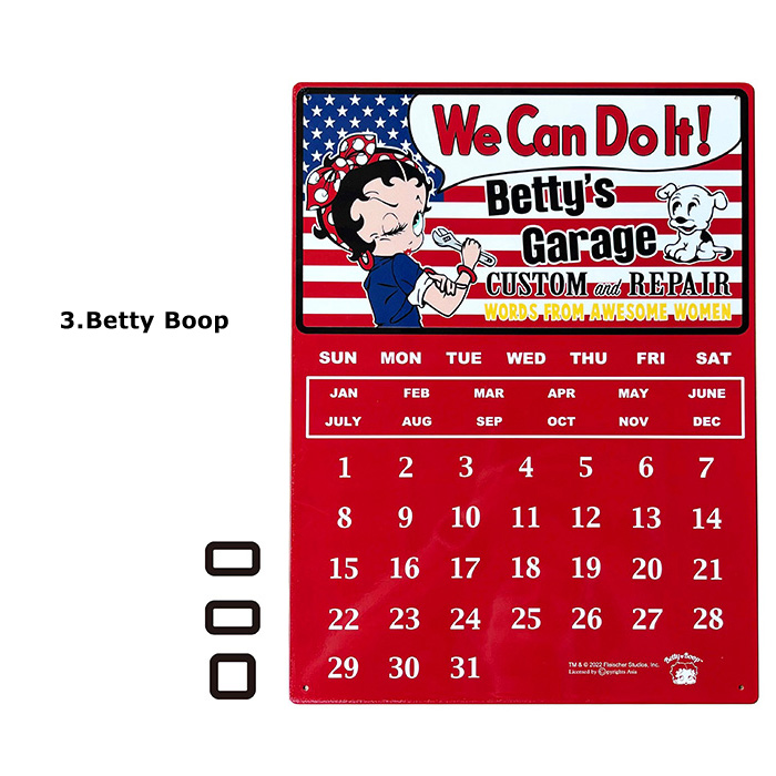カレンダー 万年カレンダー キャラクター ベティ レディキロ CaliforniaRaisin 看板 インテリアプレート 金属製 アメリカン雑貨 ダブルスリー | ブランド登録なし | 03