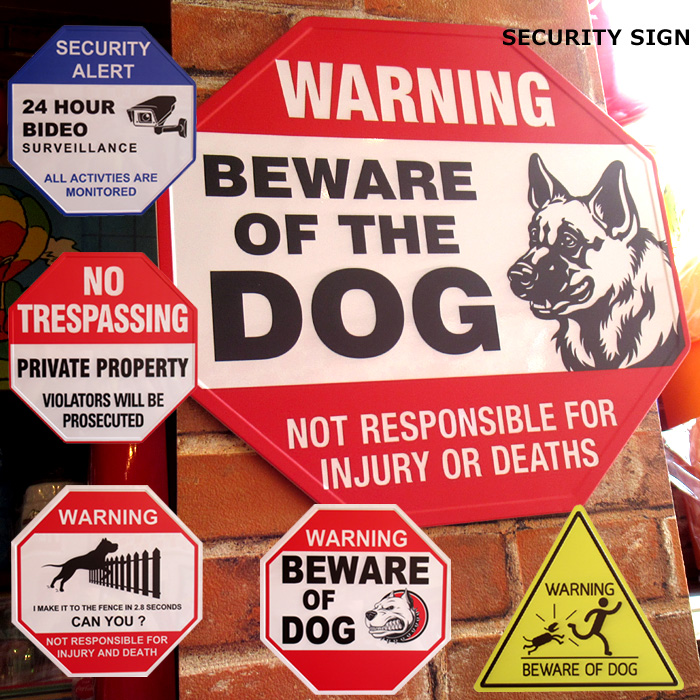 セキュリティサイン 警告看板 ドッグサイン 猛犬注意 24時間監視中 