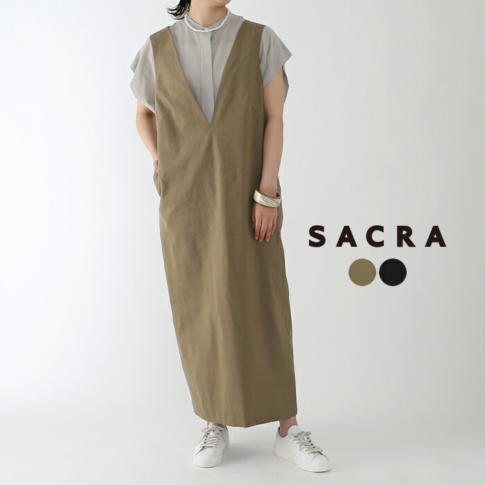 【ネット限定SSセール30%OFF】【23SSコレクション】SACRA〔サクラ〕 123113041 VISCOSE LINEN OP/ヴィスコースリネンバックタイＩラインワンピース【☆】