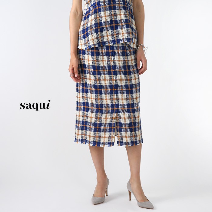 激安の Saqui サキ ss14linen Checked Skirt ファリエロサルティ地リネンチェックストレートスカート P2 正規品 Tv Creativetalentnetwork Com