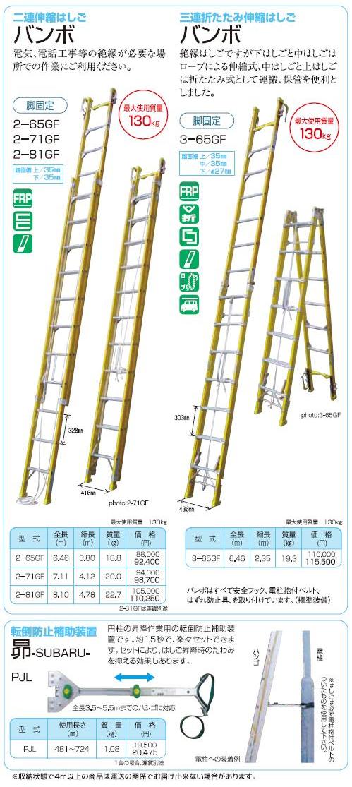 直送品】 ナカオ (NAKAO) 2連伸縮はしご バンボ 2-71GF 【個人宅不可