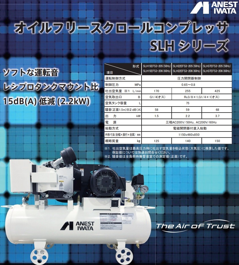 直送品】 アネスト岩田 コンプレッサ スクロール SLH22EFS3-206 (三相