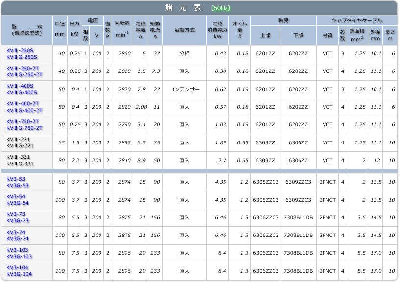 エレポン 水中ポンプ KVII-750-2T-50Hz (KVII-750-2T-5) (200V/50Hz