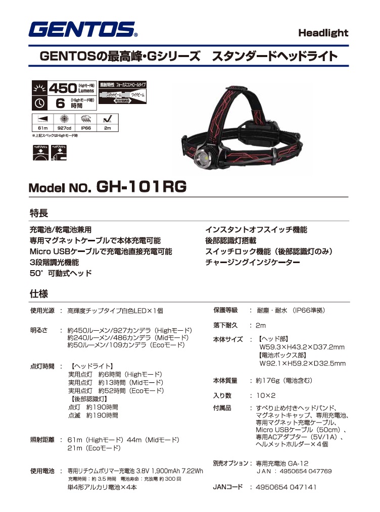 ジェントス (GENTOS) Gシリーズ ヘッドライトハイブリッド GH