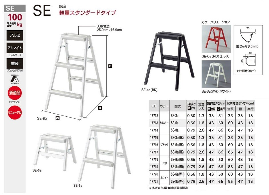 直送品】 長谷川工業 ハセガワ 踏台 ブラック SE-8a(BK) (17717