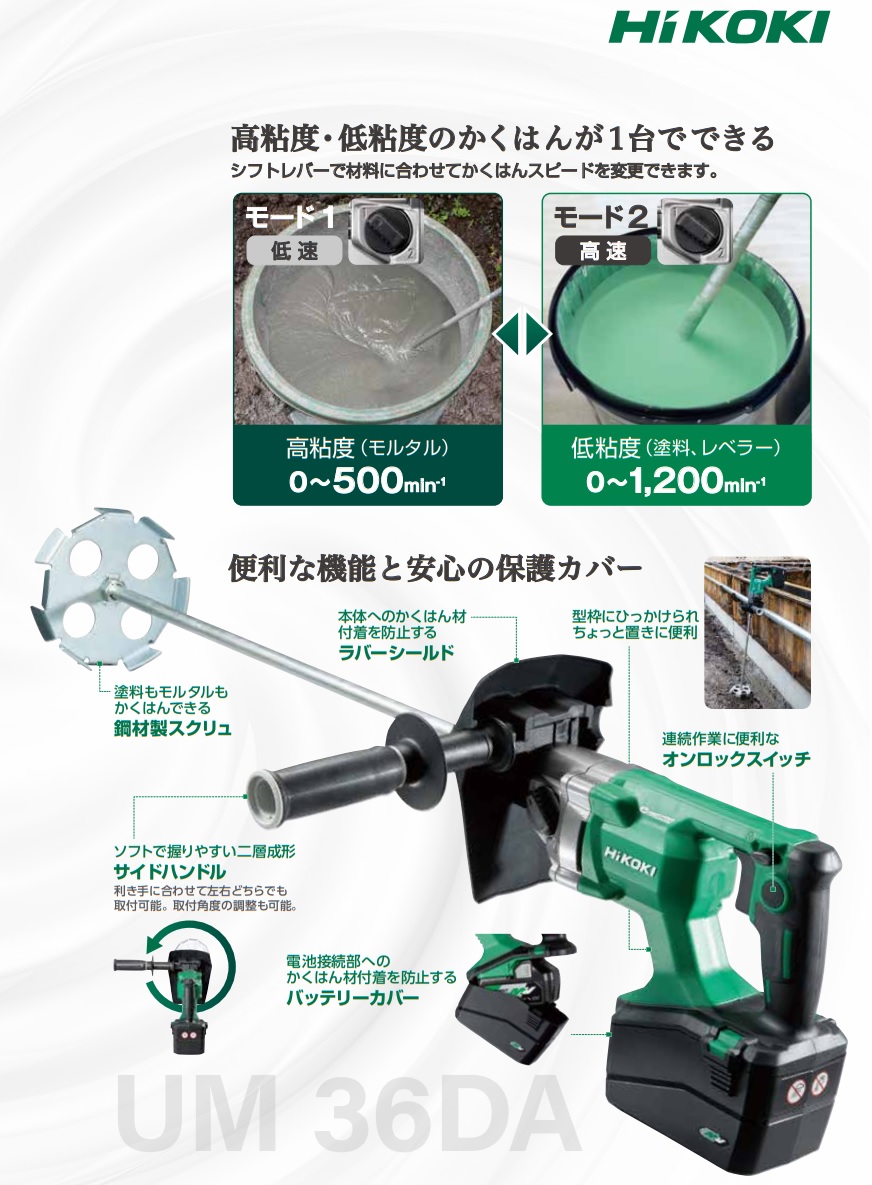 【ポイント5倍】HiKOKI 36V コードレスかくはん機 UM36DA (NN) (57001334) (蓄電池・充電器別売) |  | 02