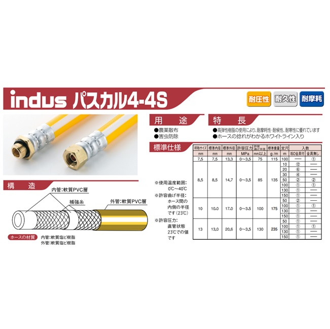 【ポイント10倍】【直送品】 カクイチ パスカル 4-4S 13mm×100m ホースのみ 【大型】