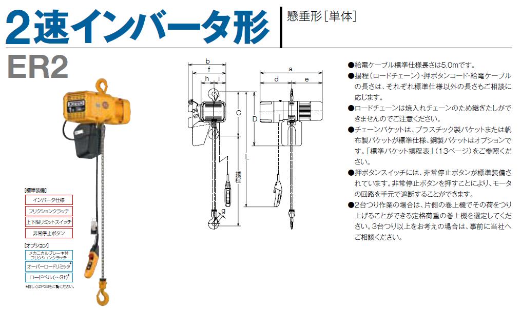 【直送品】 キトー エクセルER2 2速インバータ形 ER2-004IS-6M (490kg 揚程6M)